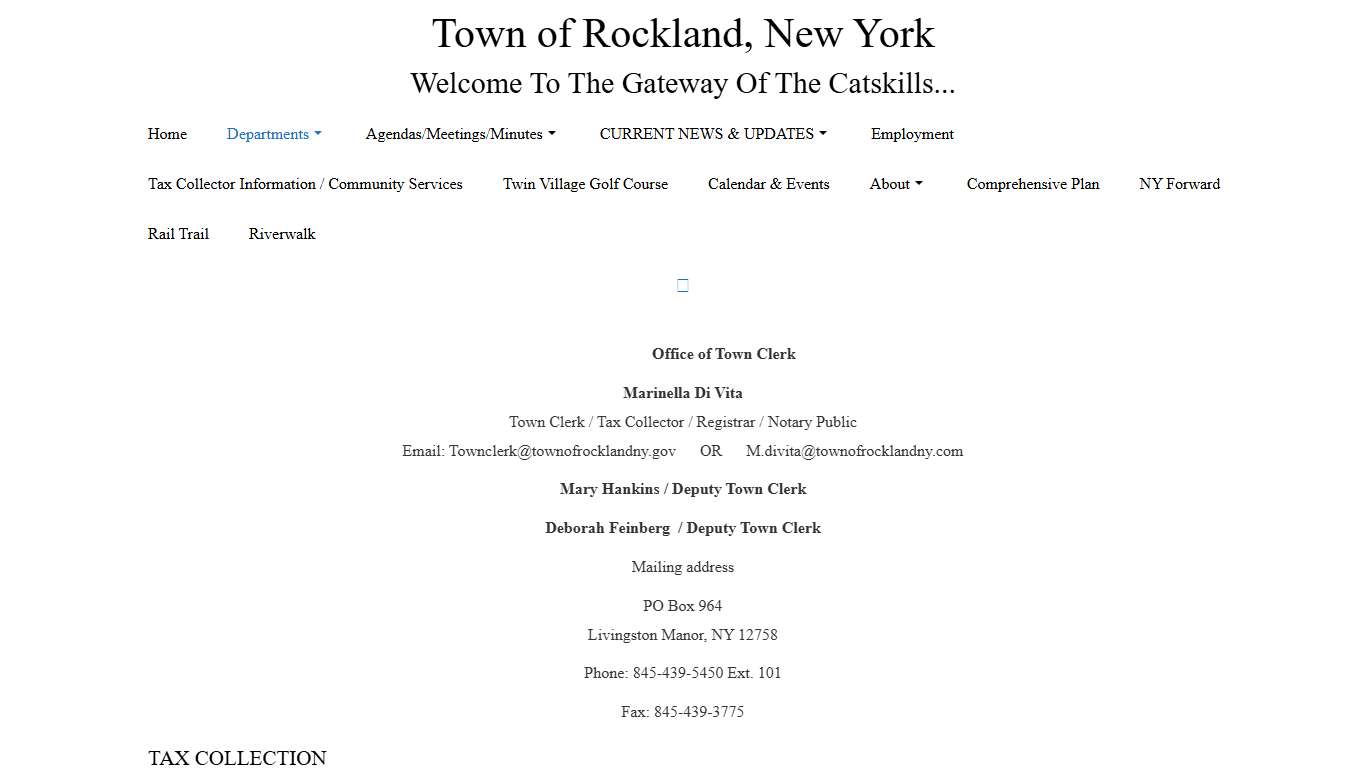 Town Clerk/Tax Collector Town of Rockland, New York